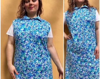 EU44/46 Vintage Plus Size Ärmelloses Kleid mit Blumenmuster 80er