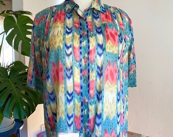 UK30 Vintage Crazy Pattern Blouse Viscose Cotton