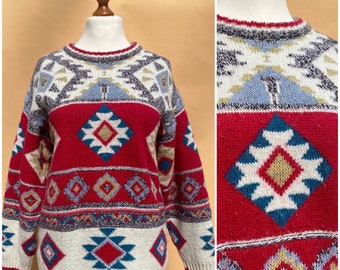 Maglione vintage EU40 con motivo azteco in lana e alpaca