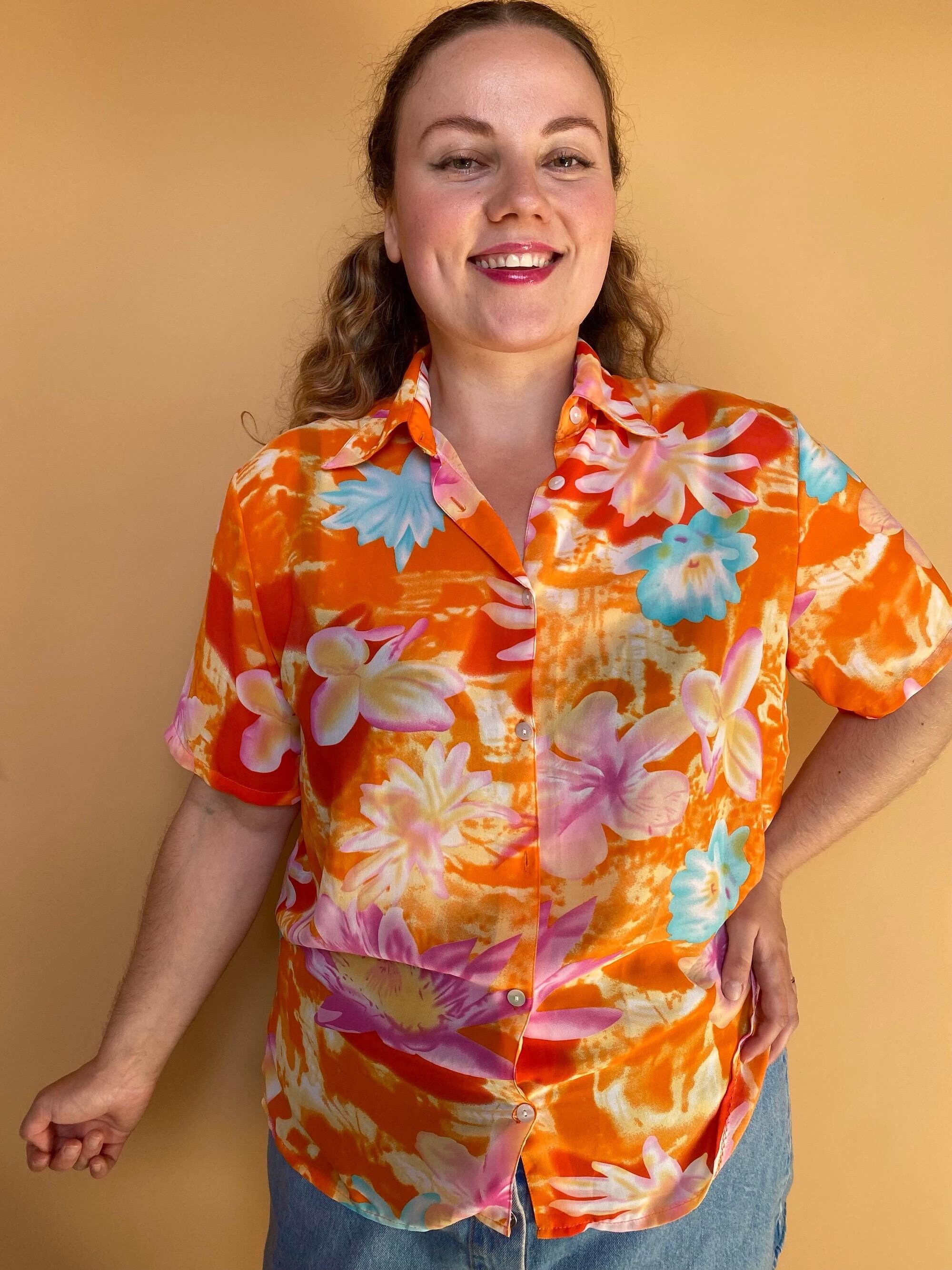 UK16/18 Vintage Plus Size Floral Blouse 90s