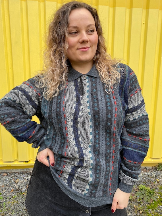 UK18 Vintage Plus Size Jumper XL 90s Retro Coogi Style Knit Jumper Unisex Colourful Knitwear Sustainable Clothing Slow Fashion Volup Etsy UK
