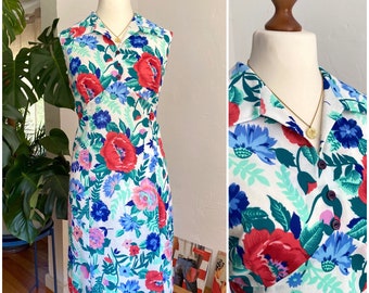 UK12 Handmade vintage dress with flower print 60s 70s