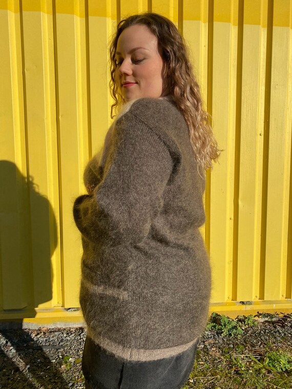 Vtg 80s Green Yellow Abstract Glitter Batwing Oversize Mohair Knit Cardigan L/XL main image 1