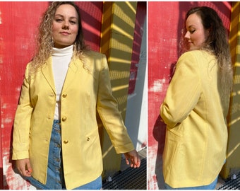 EU44/46 Vintage Plus Size Blazer Pastellgelb