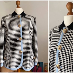 UK10 Vintage Wool Blazer M 80s blazer with houndstooth pattern classic minimalism sustainable clothing fair fashion slow fashion image 1