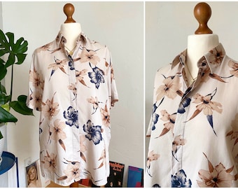 EU42/44 Vintage Bluse L/XL | 90er boho Blümchen Bluse Sommerbluse kurzarm Shirt 90er Damenmode Nachhaltige Kleidung Faire Mode Slow Fashion
