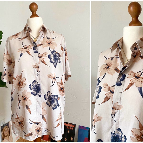 EU42/44 Vintage Bluse L/XL | 90er boho Blümchen Bluse Sommerbluse kurzarm Shirt 90er Damenmode Nachhaltige Kleidung Faire Mode Slow Fashion