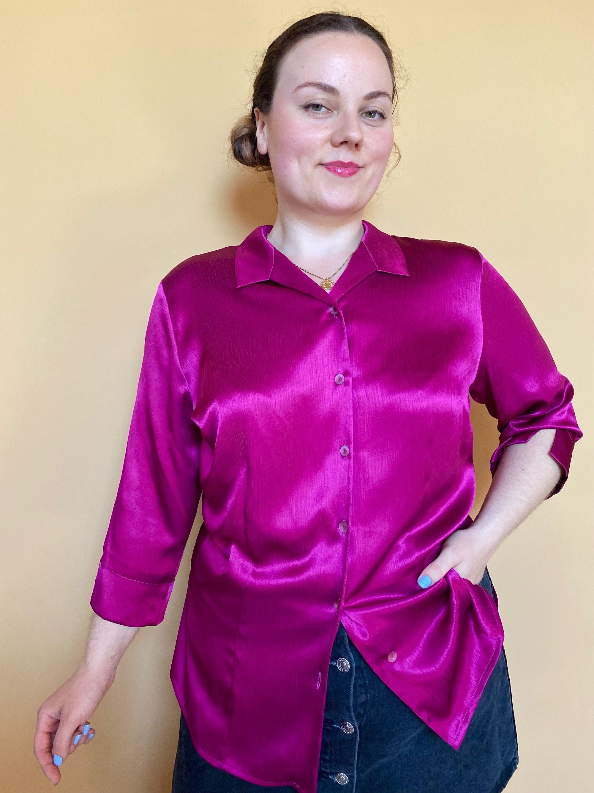 最も優遇 UK16 Etsy - 90s Blouse Satin Size Plus Vintage トップス
