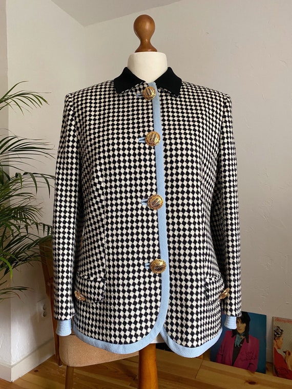 EU38 Vintage Blazer aus Wolle M | 80er karierter Wollblazer mit goldenen Knöpfen 80er Hahnentritt Tweed Jacke Damenmode Nachhaltige Kleidung