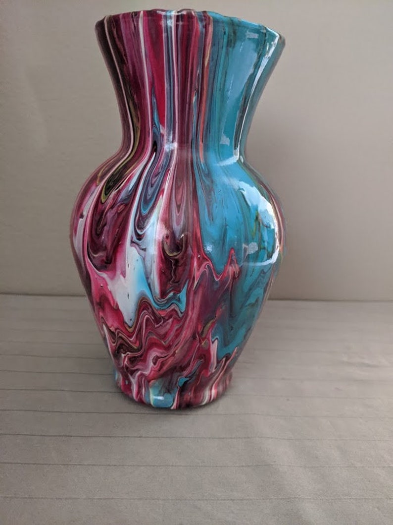 Blue & red acrylic poured glass vase Etsy