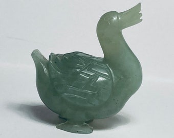 Vintage carved Chinese small light green jade ducks figurine set of two
