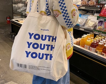 Korean Canvas Tote Bag, 'Youth' Graphic Eco Bag
