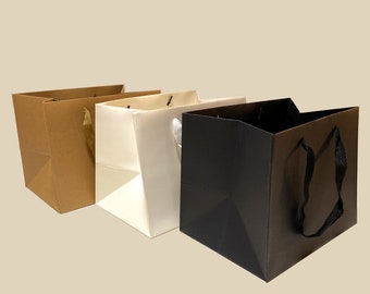Square Paper Gift Bags with Ribbon Handle - 10 Pcs Bulk