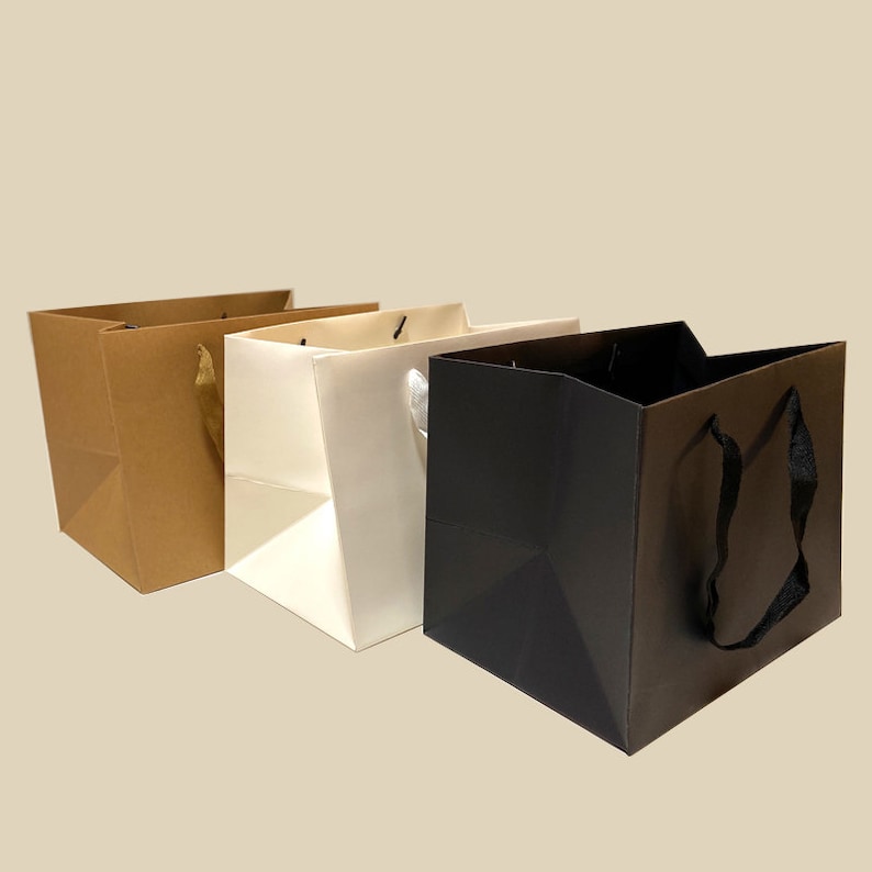 Square Paper Bag With Ribbon Handle 10 Pcs. Paper Shopping Etsy