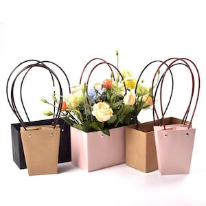 Bolsa de mano en forma de T con asa de cinta - 10 piezas. Bolsas para flores, bolsas de floristería, Kraft, bolsas de regalo, fiestas, obsequios, golosinas,...