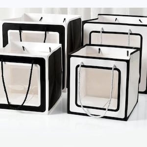 Sacola de papel com janela transparente – 10 unidades. Sacolas de papel para compras, sacolas para presentes a granel, Kraft, festa, lembrancinhas, guloseimas,...