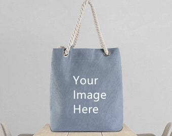 Custom Pet Picture Tote Bag with Braided Strap, Personalized 100% Cotton Canvas