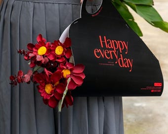 Custom Paper Flower Carrier Bag: Flat-Open Bouquet, Personalized Logo for Parties, Weddings 10PCS