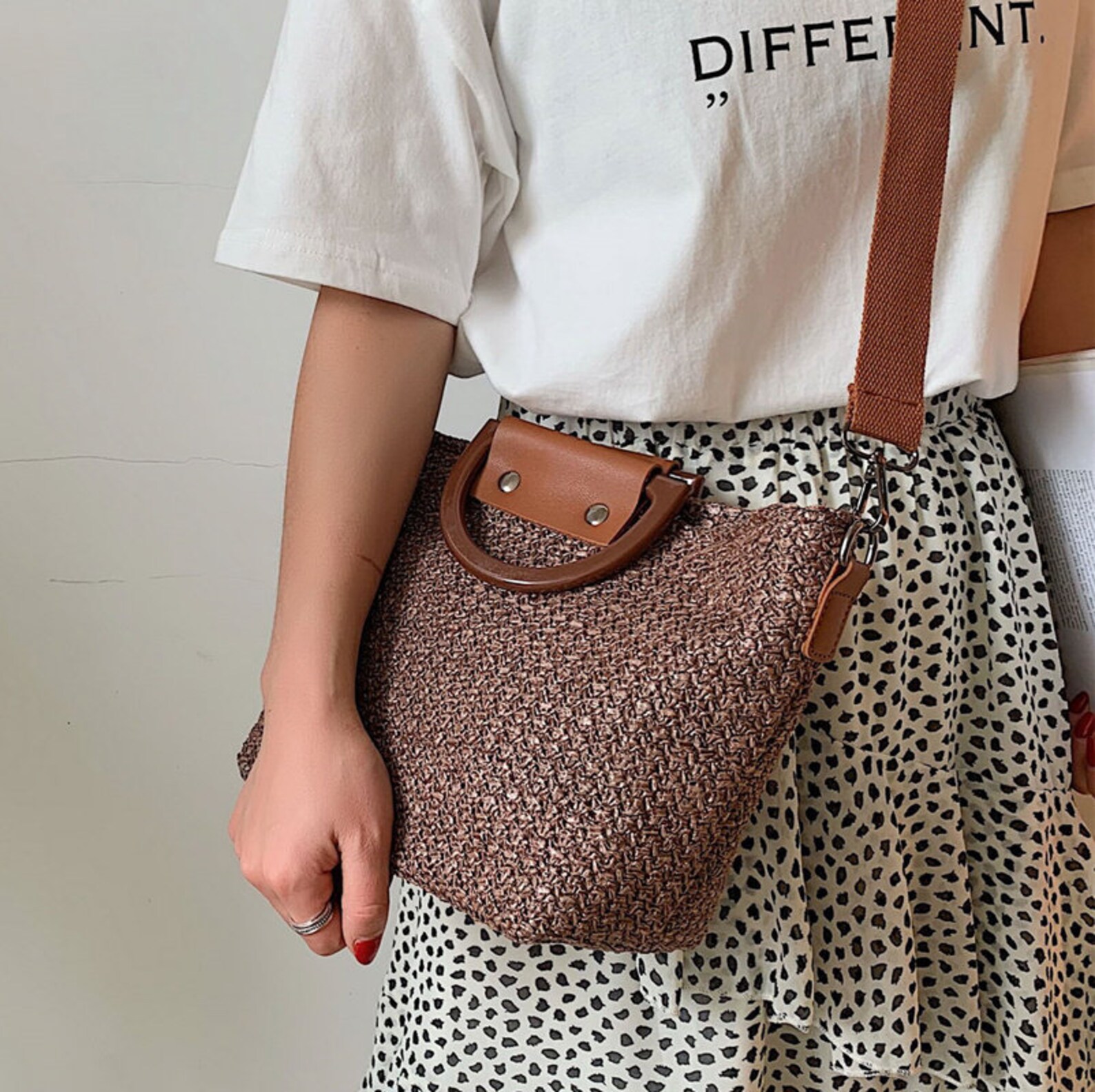 Summer Handwoven Straw Crossbody Bag With Leather Strap Etsy
