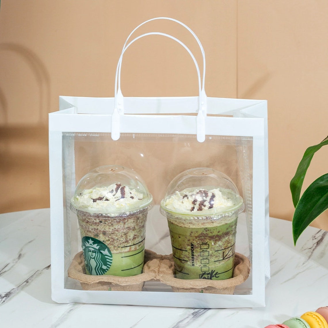 10PC Transparent PVC hand bag milk tea bag gift bag shopping Etsy