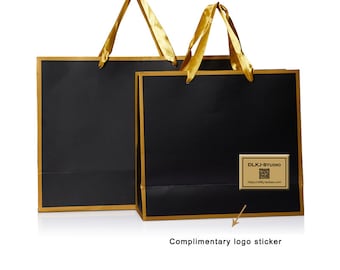 White Paper Bags with Ribbon Handle: Party Favor Gift Bags, Bulk 25 Pcs