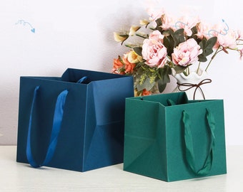 Square Paper Gift Bags with Ribbon Handle - 10 Pcs - Party Favor Bags