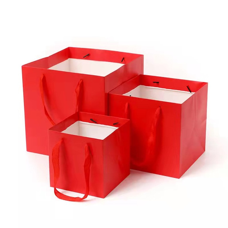 Square Paper Bag With Ribbon Handle 10 Pcs. Paper Shopping Etsy