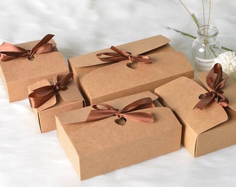 10 Kraft Paper Gift Boxes with Ribbon & Heart Cutout