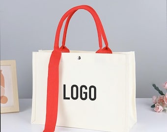 Custom Cotton Canvas Tote Bag: Personalized Wedding Favor, Business Logo