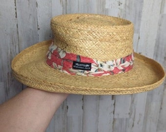 Vtg Original Panama Jack Straw Hat Small Medium Beach Outdoor Vacation Tropical
