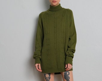 70s Vintage Green Turtleneck Sweater / Size M - L