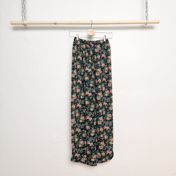 90s Sheer Floral Pants Wide Leg High Waisted Size… - image 2