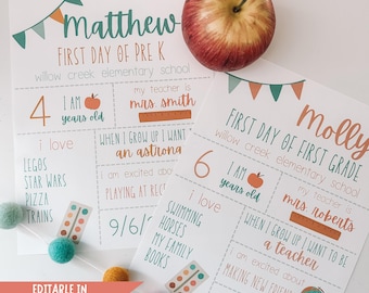 Editable First Day of School Sign: Boho Printable Photo Prop (Digital Download)