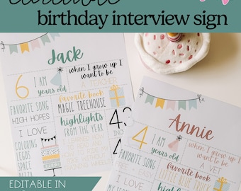 Kids Birthday Interview Sign: Editable Milestone Keepsake (Digital Download)