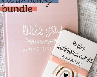 New Baby Gift Bundle with First Year Baby Book and Baby Milestone Cards | New Baby Gift | Baby Shower Gift | Keepsake Baby Memory Book