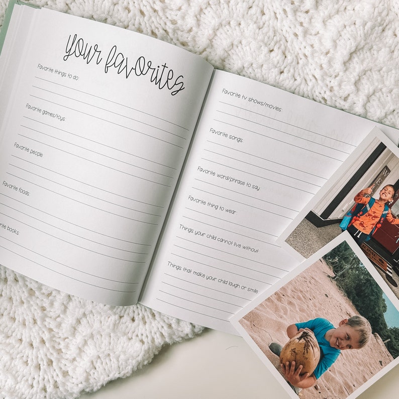 Two page spread titled Your Favorites with five prompts on the left and six on the right page.