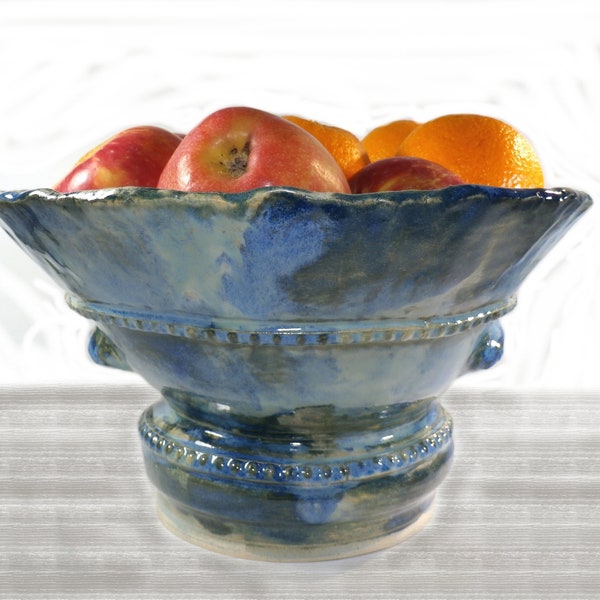 Fruit bowl centerpiece - Small colorful blue handmade pottery fruit bowl - Ceramic fruit bowl