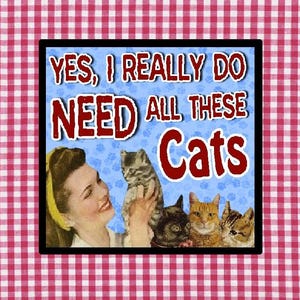 Funny Cat Gift Magnet | Yes I Really Do Need All These Cats | Retro Humor imagen 1