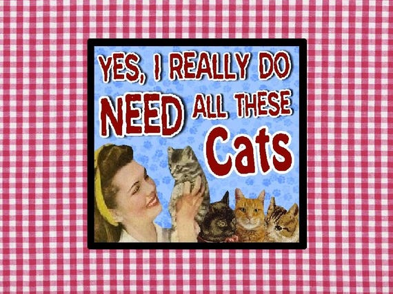 Funny Cat Gift Magnet | Yes I Really Do Need All These Cats | Retro Humor