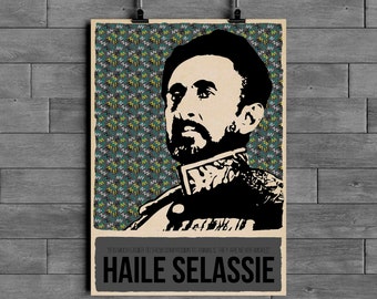 Póster de Haile Selassie / Arte mural del emperador etíope / Icono rastafari