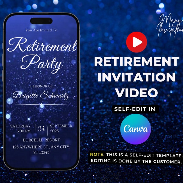 Envelope Opening Retirement Invitation Video, Editable Retirement Party Celebration Invitation Template, Edit in Canva
