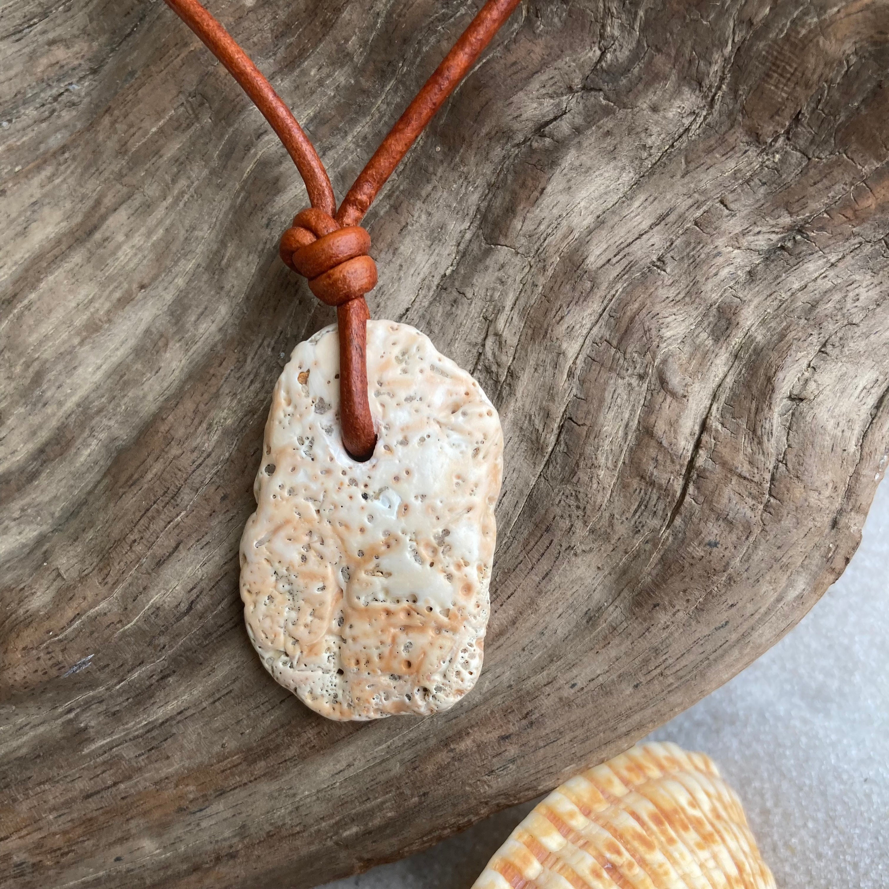 Shell piece pendant on adjustable leather cord/seashell Etsy