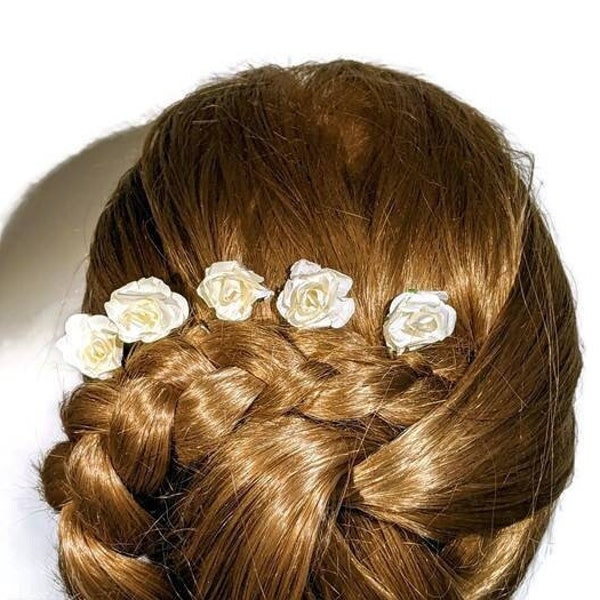 Ivory Rose Hair Pins, Bridal Hair Pins, Floral Hair Pins, Set of Five Hair Pins, Handmade Hair Pins in the UK