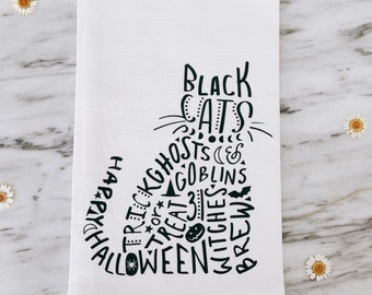 Halloween Cat decor towel | Fall Decor Towel | Halloween Decorations | Kitchen Towel | Bathroom Towel | Flour Sack Towel