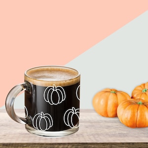 Fall Pumpkin Clear Coffee Mug | Orange Black and White | Cute Halloween Cup Gift for Tea and Coffee Lovers