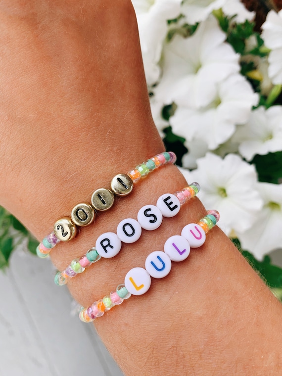 Custom Neon Pastel Glass Bead Bracelet Letter & Number Beads