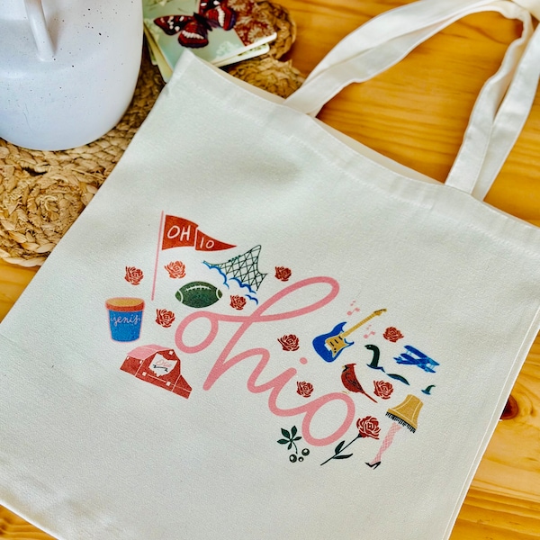 Ohio and Things Tote Bag | Reusable Gift Bag | Grocery bag | Pink | Moving Gift | Ohio Pride