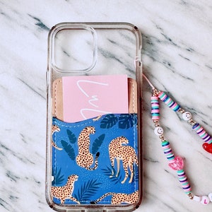 Tarjetero adhesivo para teléfono / Billetera para teléfono / Tarjetero adhesivo / Leopardo azul