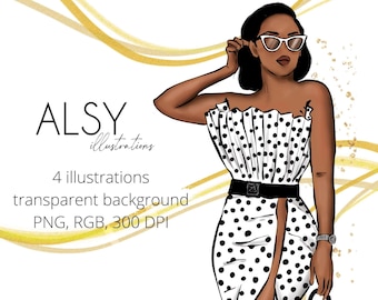 Fashion Black Girl Clipart, Fashion Girl Illustration, African American Clipart