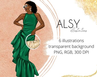 Fashion Black Girl Clipart, Curvy Girl Clipart, Fashion Girl Illustration, African American Clipart
